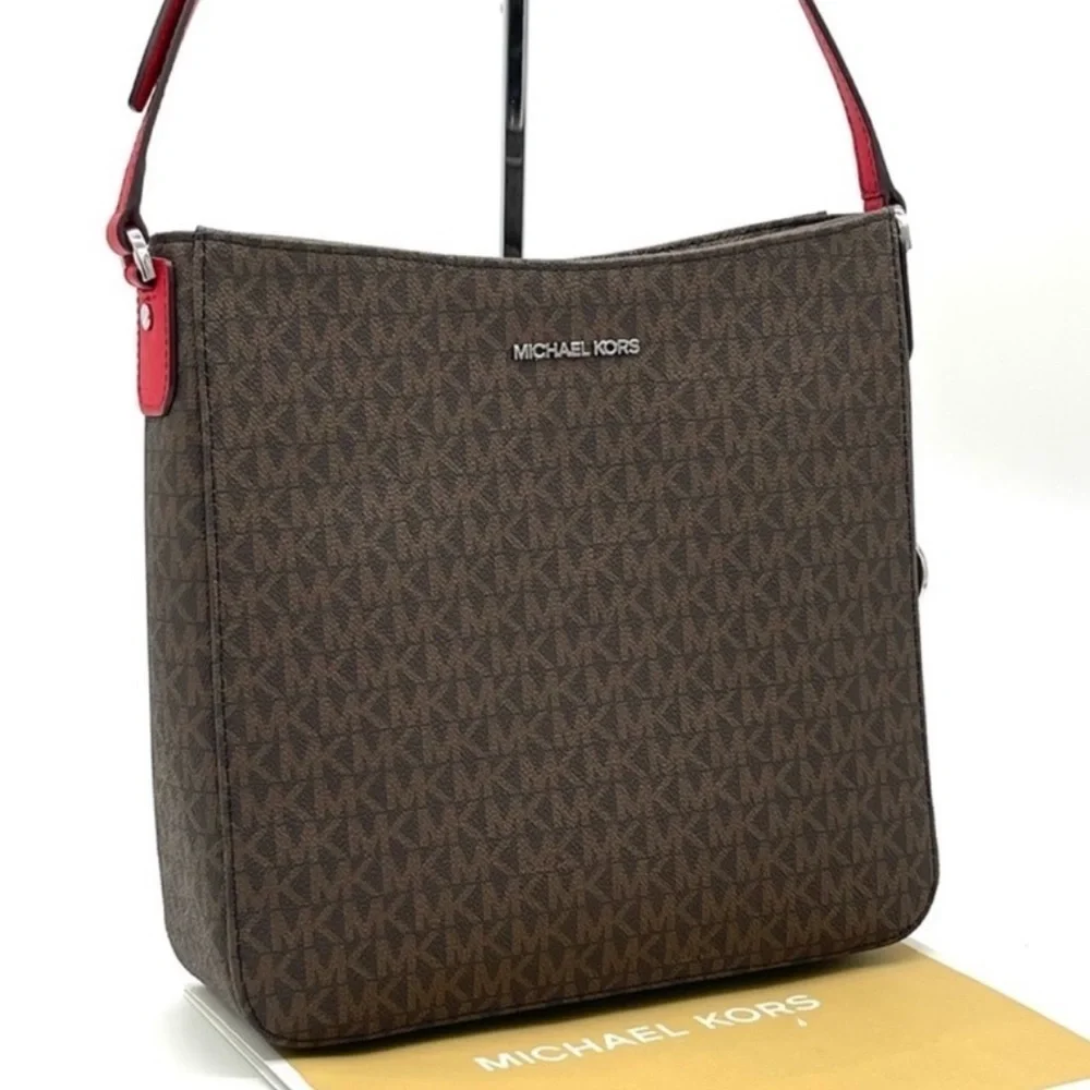 Michael Kors Large Messenger Crossbody Bag Brown/Red (NWT)